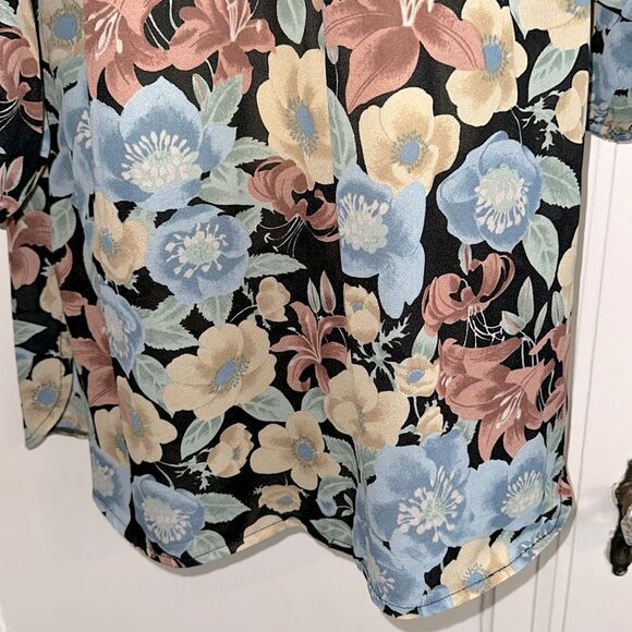 Vintage 70s The Branch Floral Knit Polyester Tunic Top with 3/4 Sleeves - Picture 3 of 9